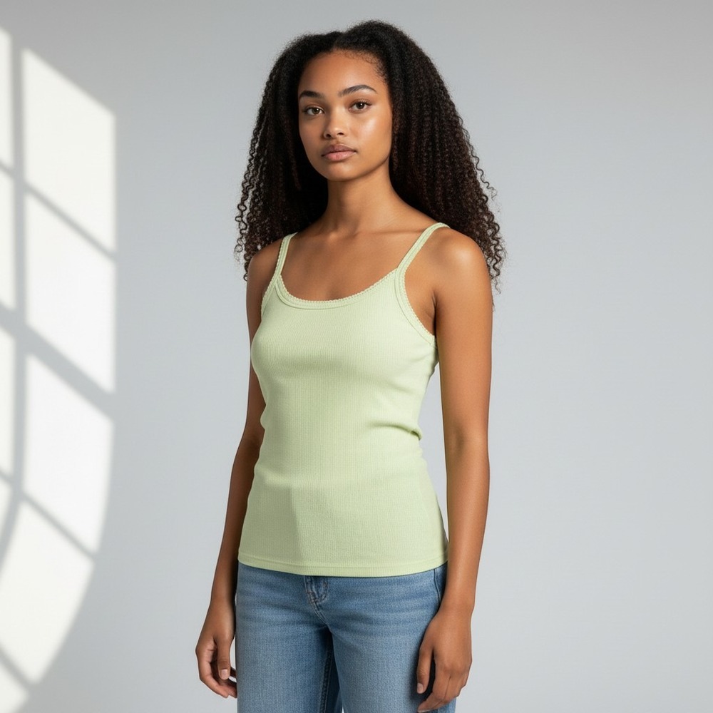 Old Navy Womens Ribbed Pointelle Camisole Green/Yellow Scoop Neck Tank Top XS